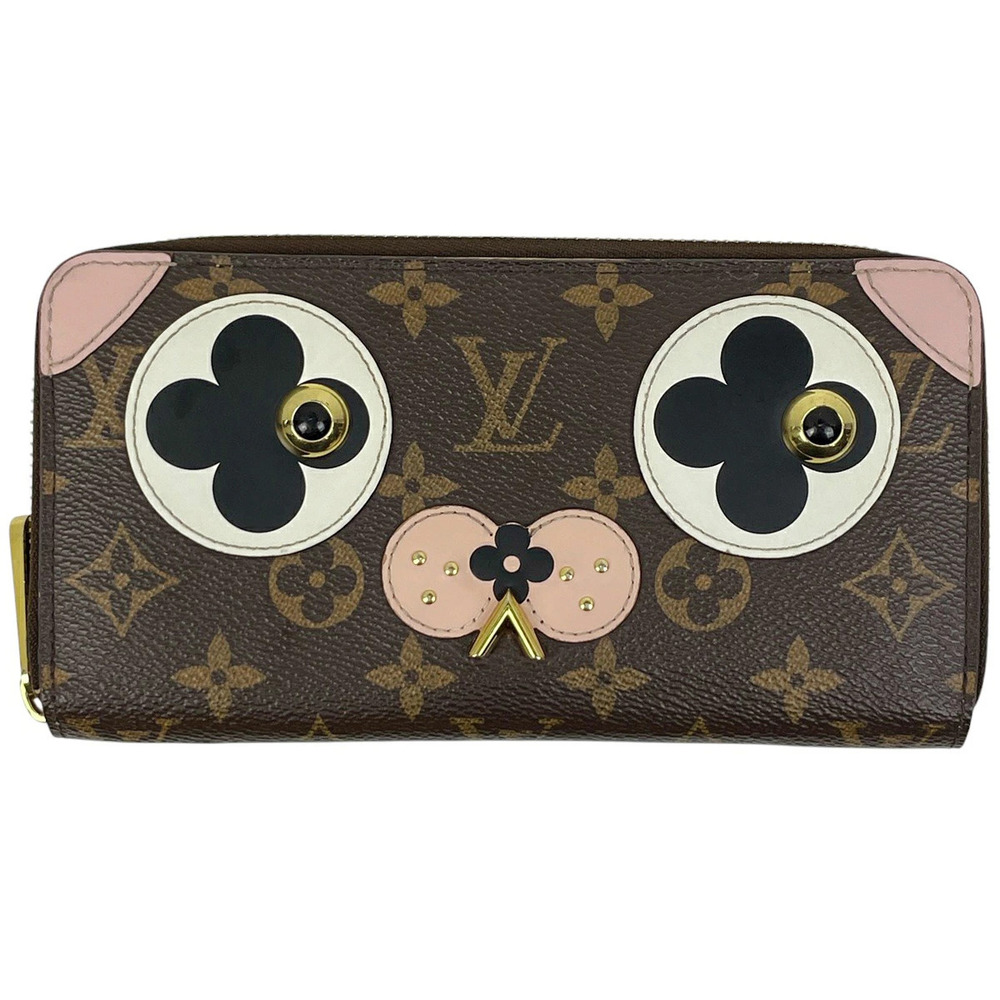 Louis Vuitton Zippy Wallet Dog Round Zipper Long Monogram Brown Pink